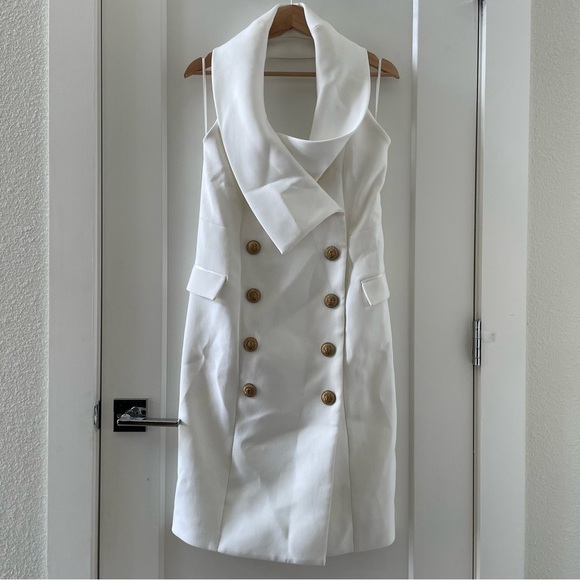 ELLIATT White Blazer Double Breast Mini Dress Halter Neck Backless Dress Size L - Picture 3 of 8